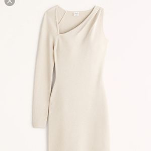 Abercrombie and Fitch Cream and Gold Mini Sweater Dress One Shoulder